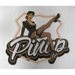 Aufkleber in Wappenform, Pin-up Militär, 8x7cm, selbstklebend, weiße Schrift