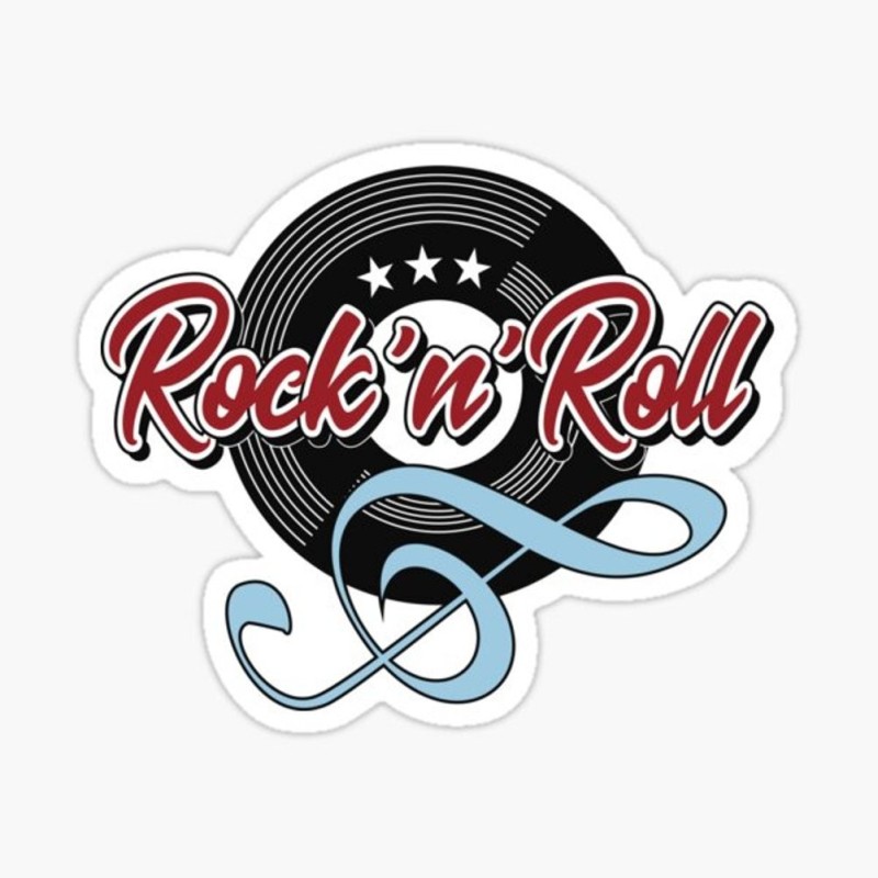 Sticker Logo Rock & Roll mit Schallplatte 8,5x7cm, weißer Schriftzug, selbstklebend
