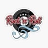 Sticker Logo Rock & Roll mit Schallplatte 8,5x7cm, weißer Schriftzug, selbstklebend
