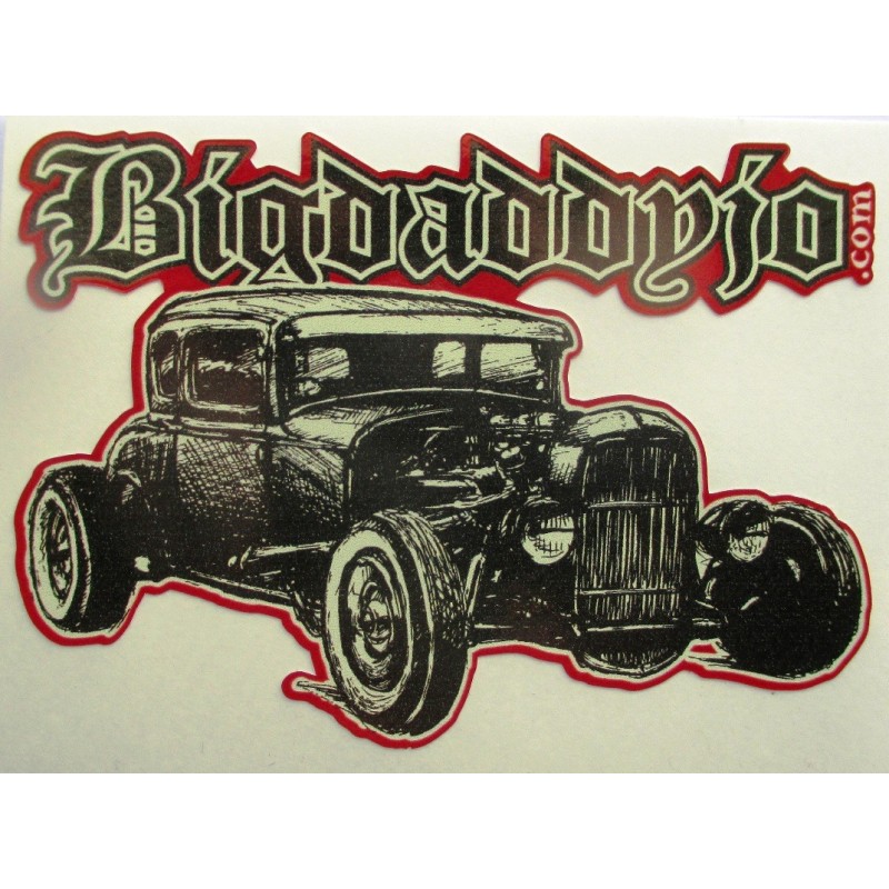Sticker Hot Rod 1932 Noir et Gris Bigdaddyjo 10.5x7.5 cm - Autocollant Police Blanche
