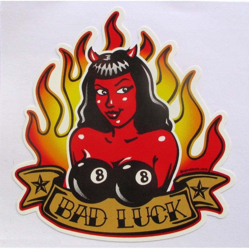 Sticker Diablesse Flammes, Soutien-gorge 8 Ball, 9.5x9cm - Bigdadddyjo Autocollant Blanc
