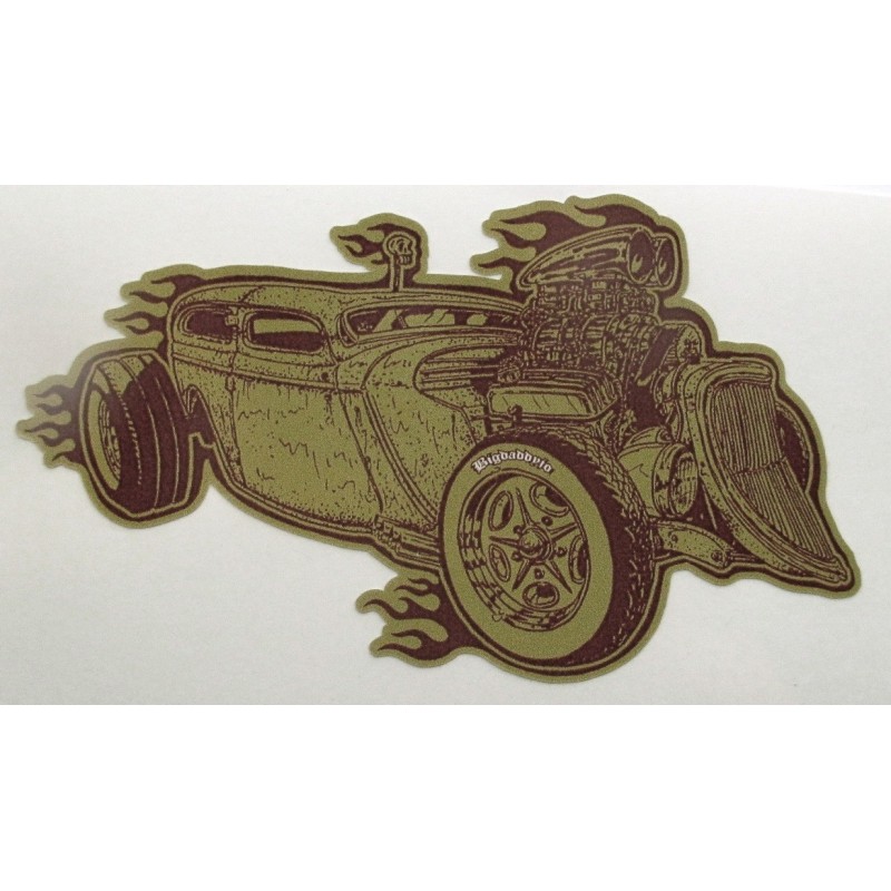 Sticker Hot Rod avec Gros Moteur à Blower Gris et Noir 11.5x6.5cm Bigdaddyjo Autocollant
