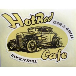 Sticker Hot Rod Café Bar & Grill Rock Roll 10.5x7.5 cm Bigdaddyjo Autocollant
