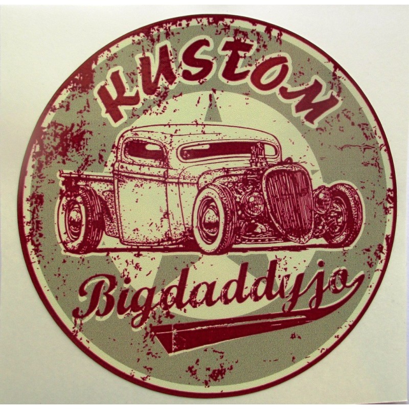 Sticker Rond Pick Up Hot Rod Kustom Vieux Bleu Aspect Vieilli Bigdaddyjo Autocollant
