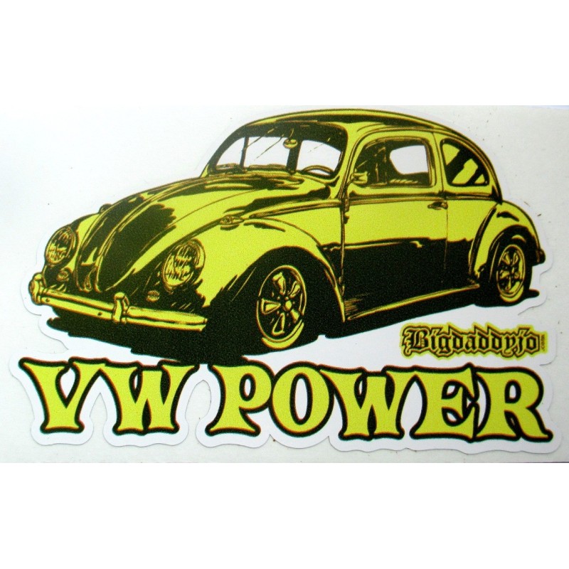 sticker vw power cox berline jaune 10.5x7 cm bigdaddyjo autocollant
