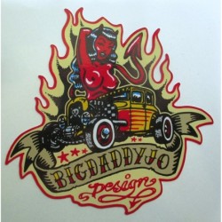 Sticker Diablesse Rouge et Hot Rod 11.5x12 cm Bigdaddyjo Design Autocollant