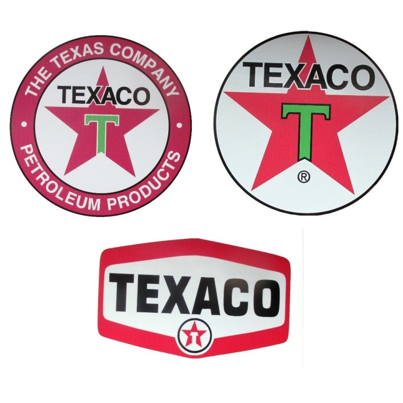 Lot de 3 stickers Texaco 10cm autocollant fond blanc huile essence déco garage
