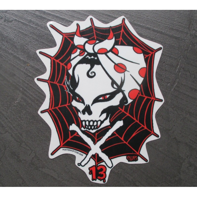 Aufkleber Totenkopf Frau Rockabella vor Spinnennetz 14x11 cm Autoaufkleber Pigors
