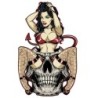 Aufkleber Teufelsmädchen, brünett, sexy, in einem Totenkopf 13 x 8 cm, selbstklebend
