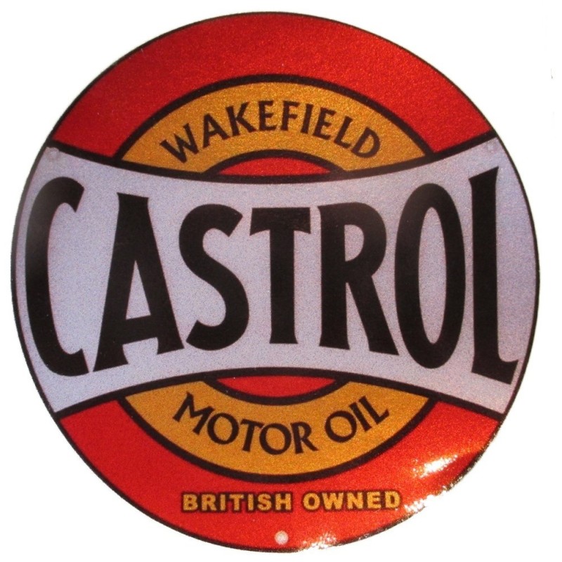 sticker castrol rouge logo vieilli 10cm autocollant fin huile garage
