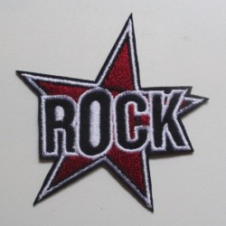 Patch Rock mit rotem Stern 7x8 cm Aufnäher zum Aufbügeln Rocker Rock & Roll

