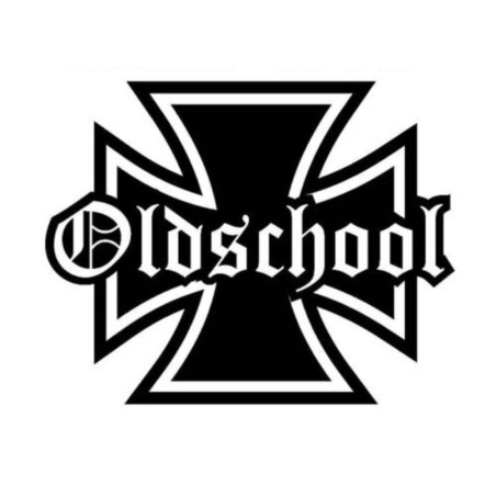 Grand sticker croix de Malte noir inscription oldschool 19x15 cm autocollant
