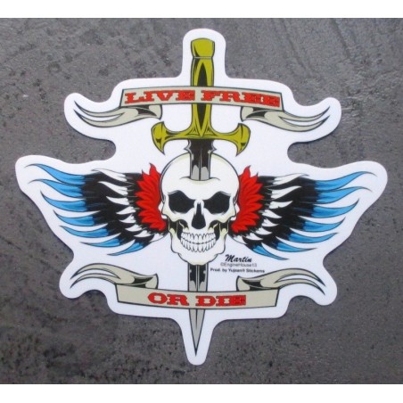 Aufkleber Lebe frei oder stirb, Totenkopf und Schwert Rockabilly