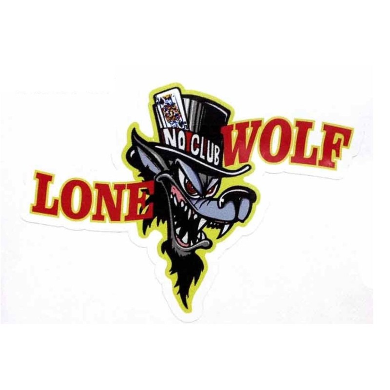 Aufkleber einsamer Wolf mit Hut und Aufschrift "No Club Lone Wolf" 13x9,5 cm Auto Motorrad Aufkleber
