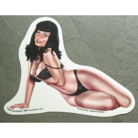 Aufkleber Bettie Page Haupt zwischen den Brüsten Pin-up-Queen sexy
