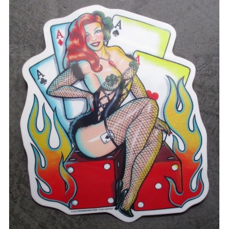Sticker Pin Up Lady Luck Sexy Rot Flammen Aufkleber
