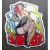 Sticker Pin Up Lady Luck Sexy Rot Flammen Aufkleber
