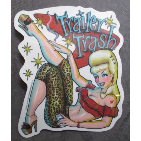 Sticker Pin Up Blonde Trash Léopard Autocollant Rockabilly
