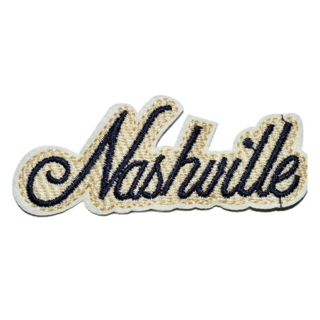 Patch Nashville 10 x 3,5 cm bleu et doré rock and roll écusson thermocollant
