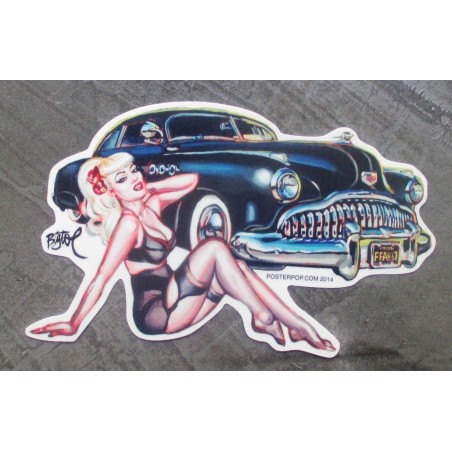 Sticker Pin-up Blonde Sexy et Buick Noire Autocollant
