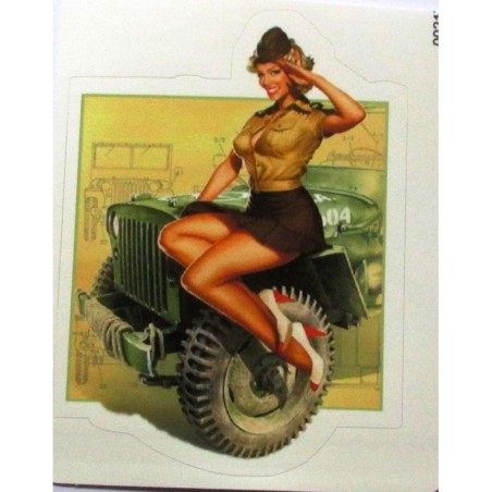 Mini Pin-up Militär Sexy & Armee Jeep Aufkleber 9x7 cm 50er Jahre Rock n Roll Look
