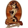 Mini sticker pin up tatouée inscription rockabilly 9x6.5cm autocollant look année 50 rock'n'roll
