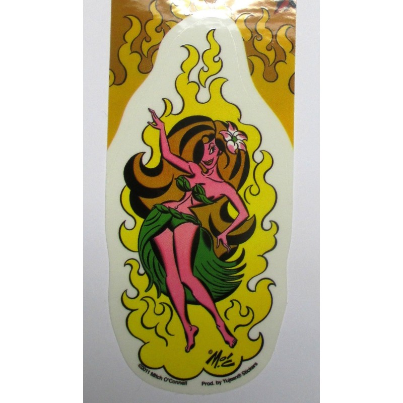 Sticker Pin Up Hawaï Hula Girl avec Flammes Autocollant Rockabilly

