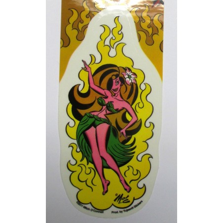 Sticker Pin Up Hawaï Hula Girl avec Flammes Autocollant Rockabilly
