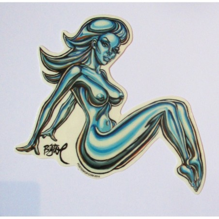 Sticker Pin Up Trucker Bleuté Imitation Chrome Autocollant Rockab
