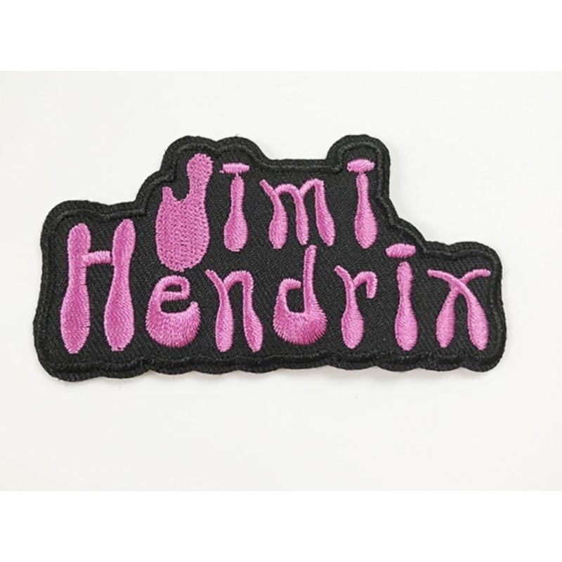 Patch Jimi Hendrix Noir et Rose 9x4.5cm Rock Roll Écusson Thermocollant Biker
