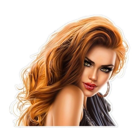 Aufkleber Gesicht Pin-up Rotschopf, stark geschminkt, 14 x 14 cm, selbstklebend
