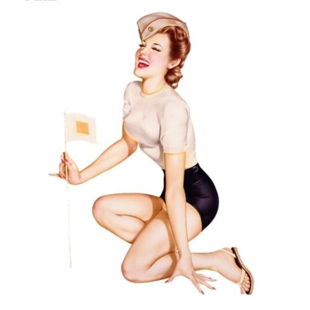 Aufkleber Militär Pin-up in schwarzen Shorts 14 x 10 cm selbstklebend
