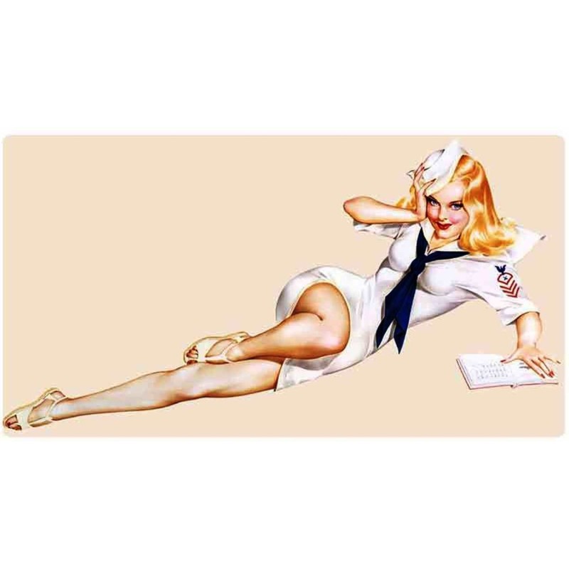 Aufkleber Pin-up Blondine Marine-Uniform 13x7 cm