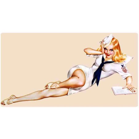 Aufkleber Pin-up Blondine Marine-Uniform 13x7 cm