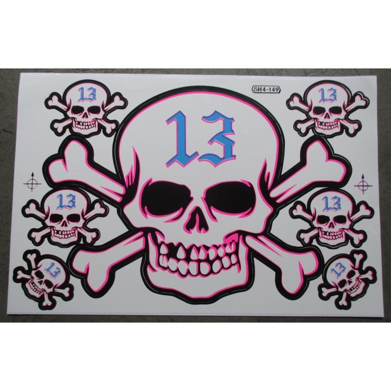 Planche de stickers crâne 13 bleu autocollant pirate biker
