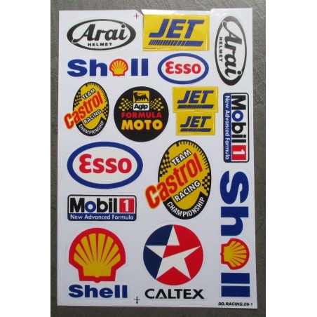 planche de stickers huile divers sponsors Esso Mobil autocollant
