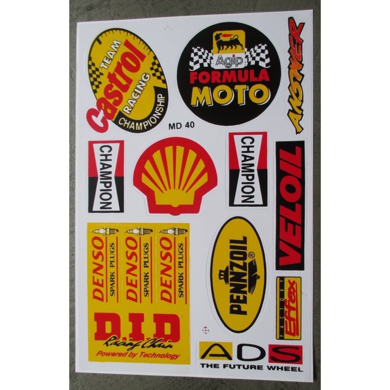 planche d'autocollants huile Castrol jaune Shell Champion
