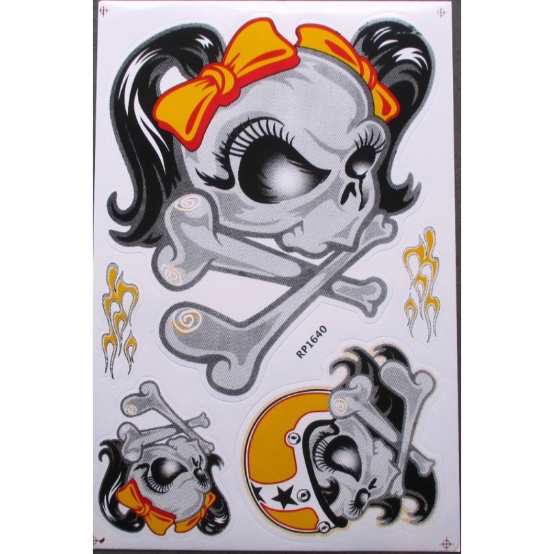 Planche de stickers crâne fillette autocollant rockabilly

