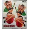 Planche de 2 stickers pin-up brune assise sur une cerise - Autocollants fond transparent

