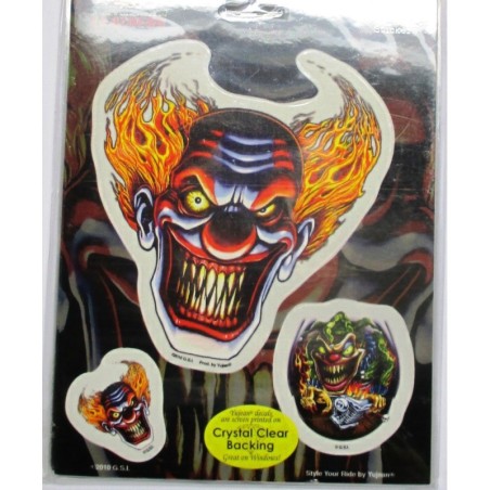 Planche de 3 stickers clown diabolique méchant autocollant fond transparent
