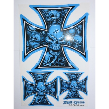 Aufkleberbogen Malteserkreuz Totenkopf blau Aufkleber
