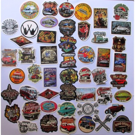 Lot de 50 Stickers Hot Rod Kustom Voiture Américaine Leadsled
