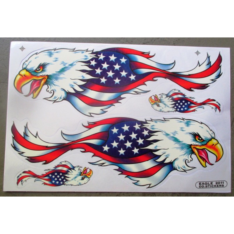 Planche de stickers aigle drapeau des USA vu de côté autocollant
