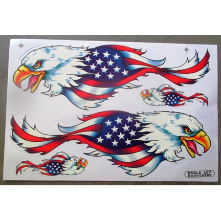 Planche de stickers aigle drapeau des USA vu de côté autocollant
