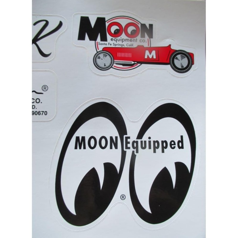 Planche de 7 Stickers Moon Hot Rod Rouge Officiel 25x16 Autocollant Mooneyes Déco Voiture Garage
