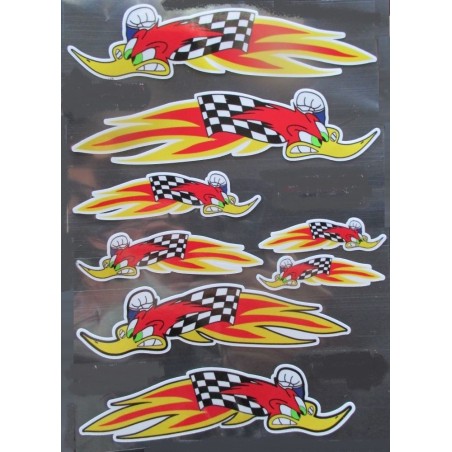 planche de 8 stickers chevaux vapeurs woody avec flammes autocollant décoration voiture garage
