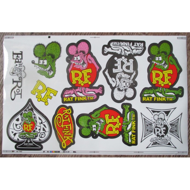 Planche de 10 Stickers Rat Fink Hot Rod 21x14 cm Autocollant Kustom Kulture
