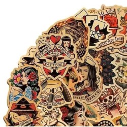 Lot de 100 Autocollants Pin-Up Tatouage Style Rétro Vintage
