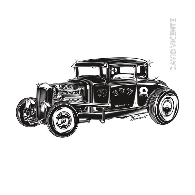 sticker david vicente FTW rod noir autocollant kustom