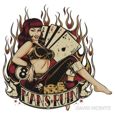 Sticker David Vicente Man's Ruin Pin Up 8ball Autocollant
